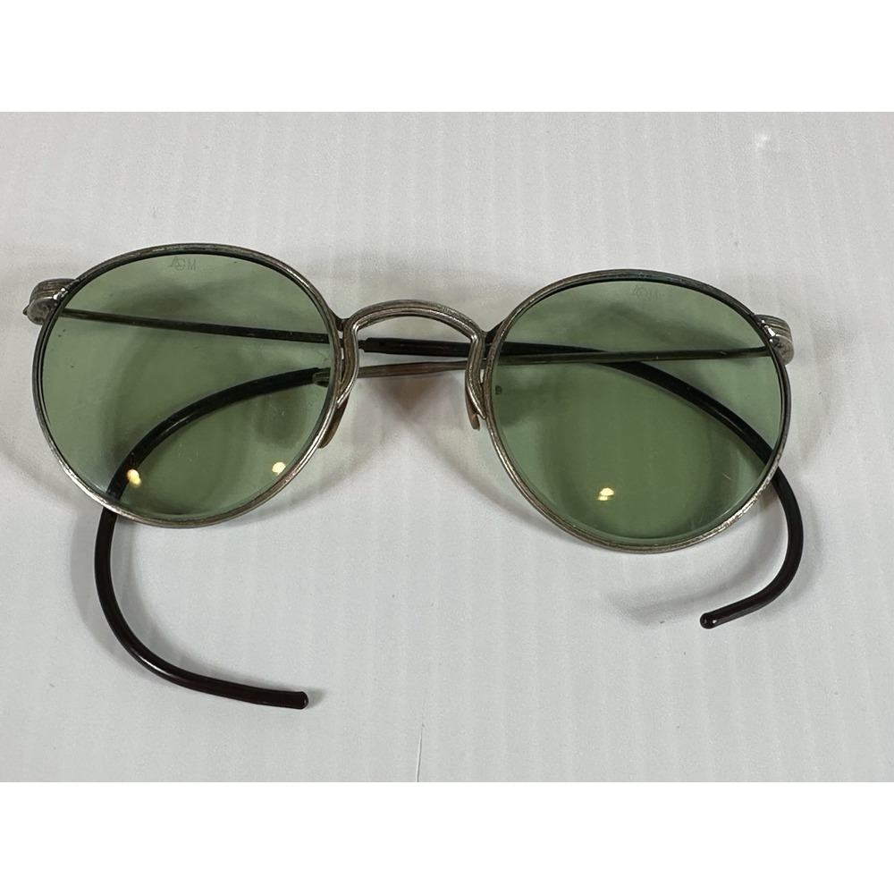 Vintage American Optical AO Ful-Vue Round Green Glass Lens Sunglasses Silver Ton